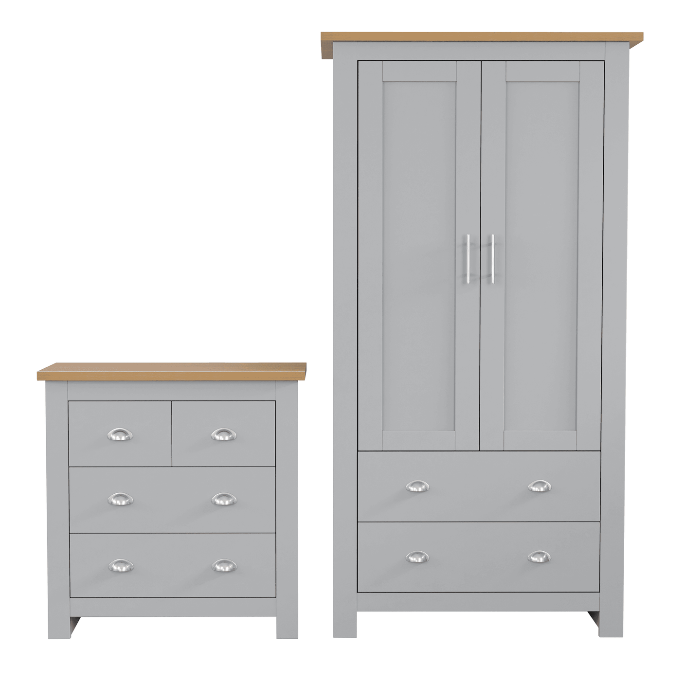 2 Door Wardrobe With Drawers and 4 Drawer Chest - Bedroom Set