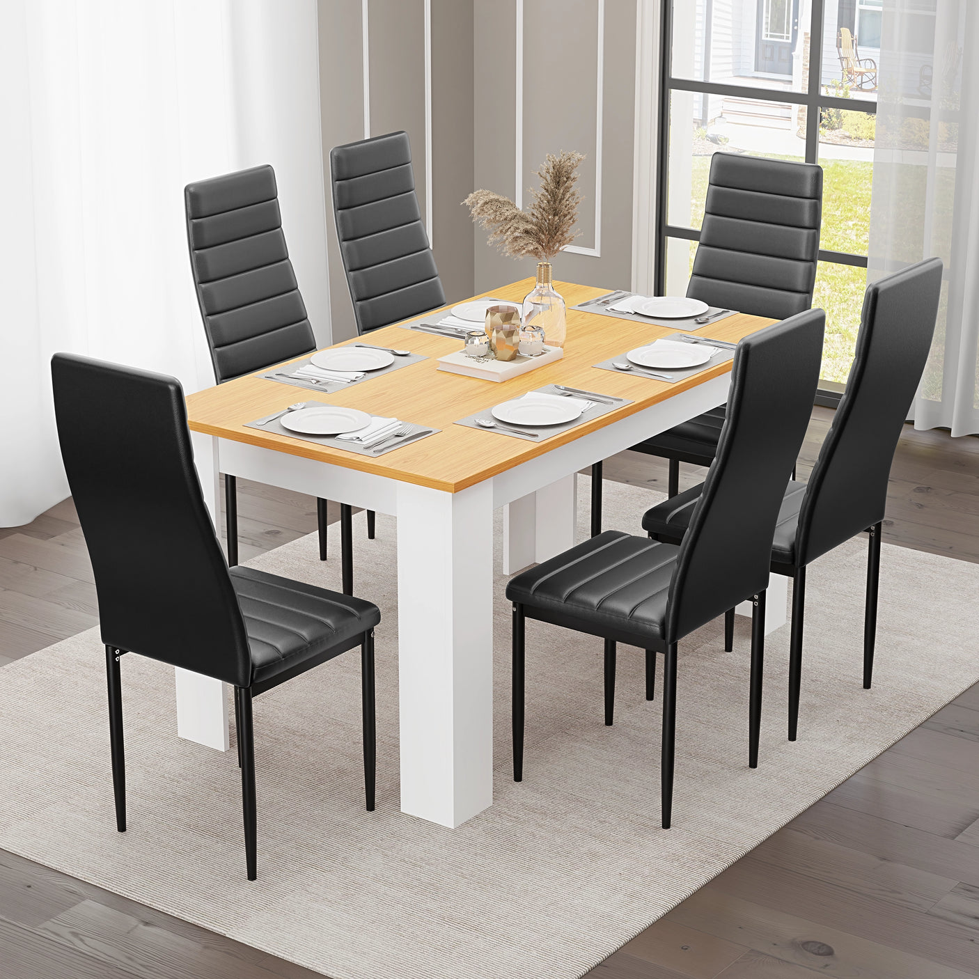Pine Dining Table With Modern Dining Chairs – Set of 6