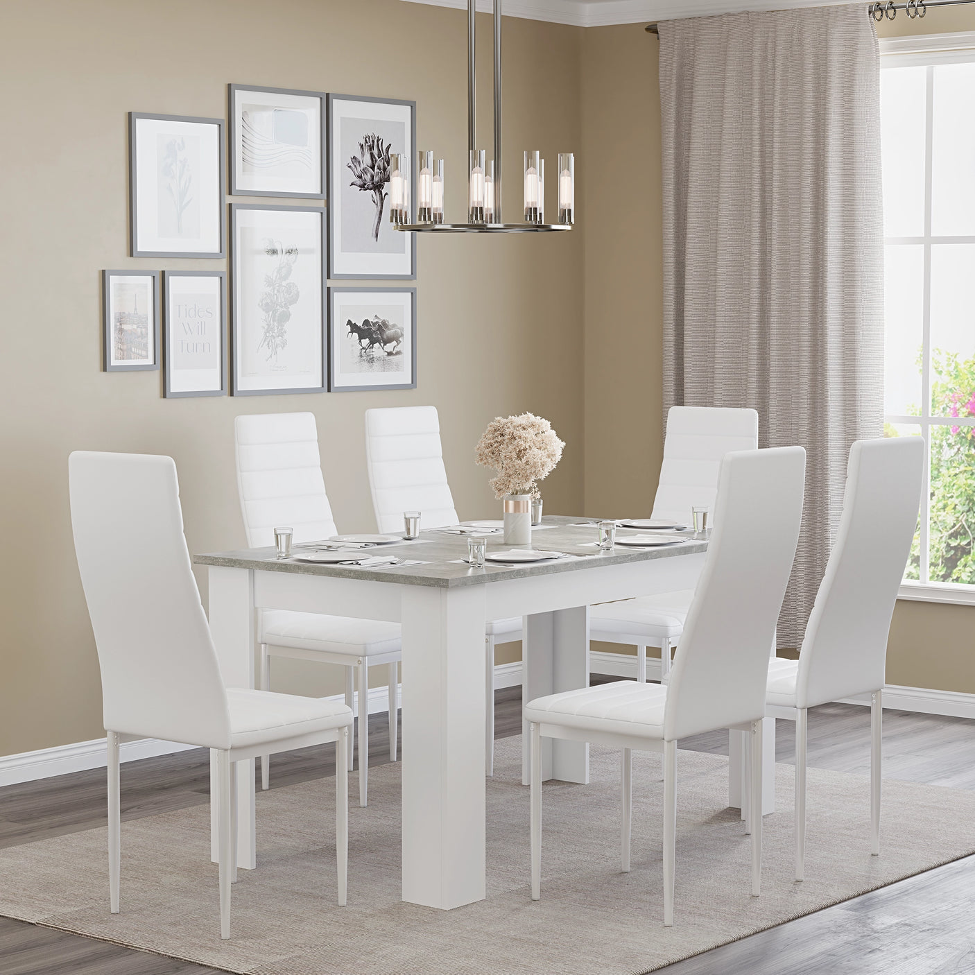 Stylish Grey Marble Finish Dining Table Set with 4 Padded Chairs