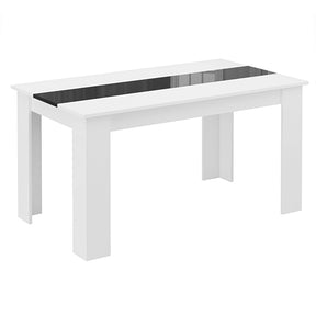 Modern 4 and 6 seater dining table with white frame and black glass center strip, ideal for space-saving kitchen or dining rooms at DHS.