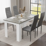 Stylish Grey Marble Finish Dining Table Set with 4 Padded Chairs
