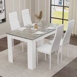 Stylish Grey Marble Finish Dining Table Set with 4 Padded Chairs