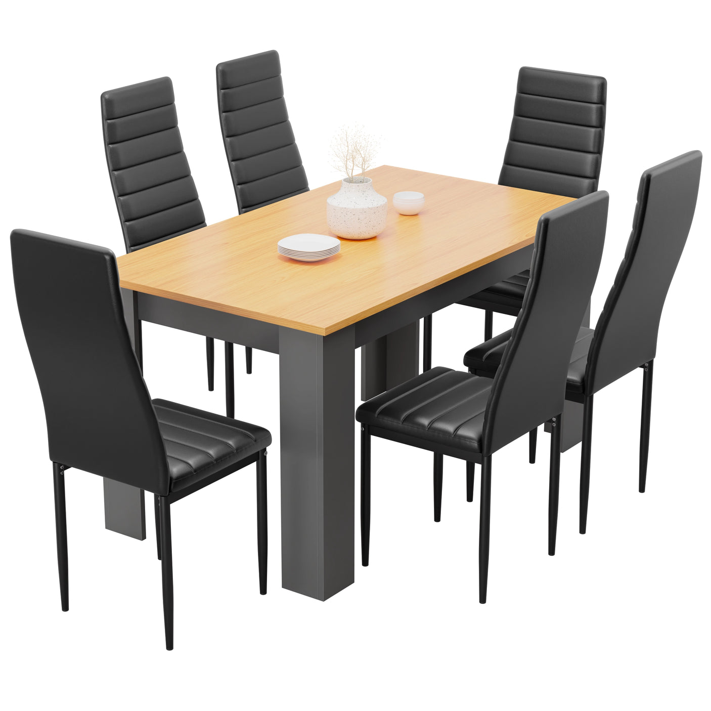 Pine Dining Table With Modern Dining Chairs – Set of 6