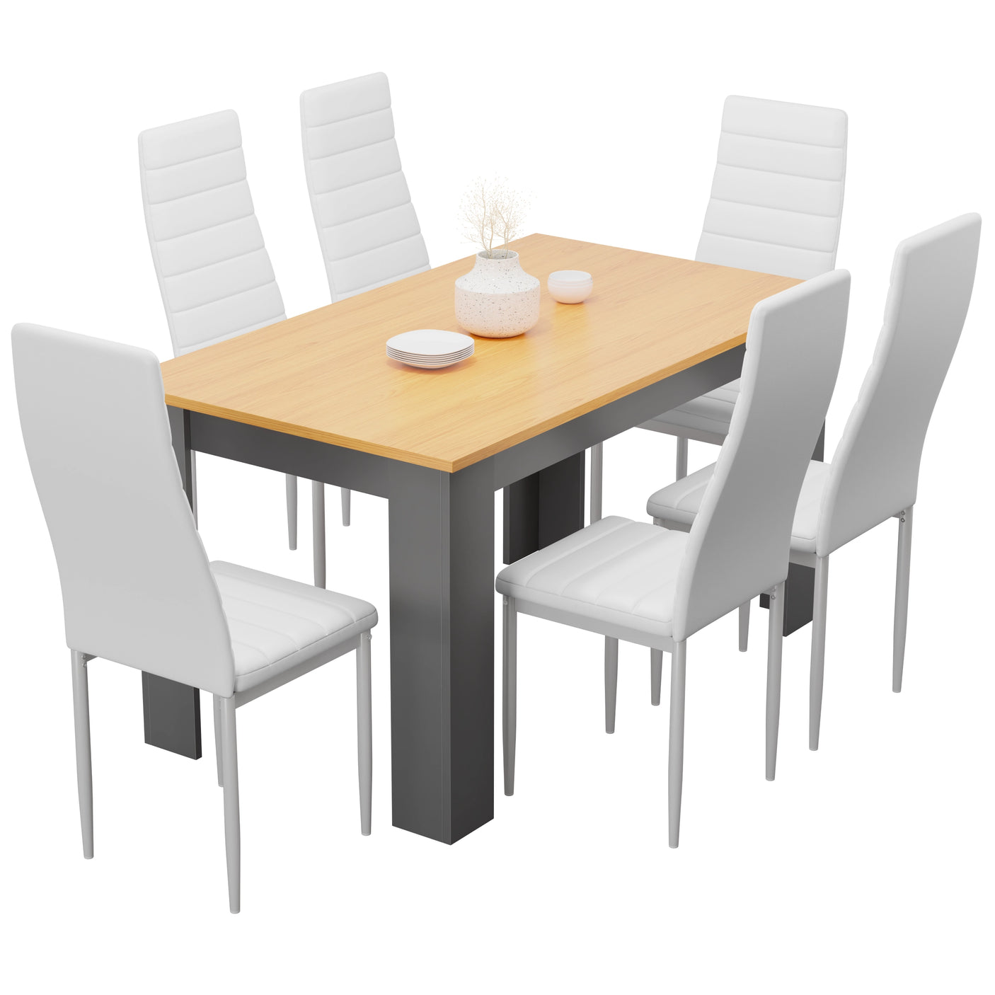 Pine Dining Table With Modern Dining Chairs – Set of 6