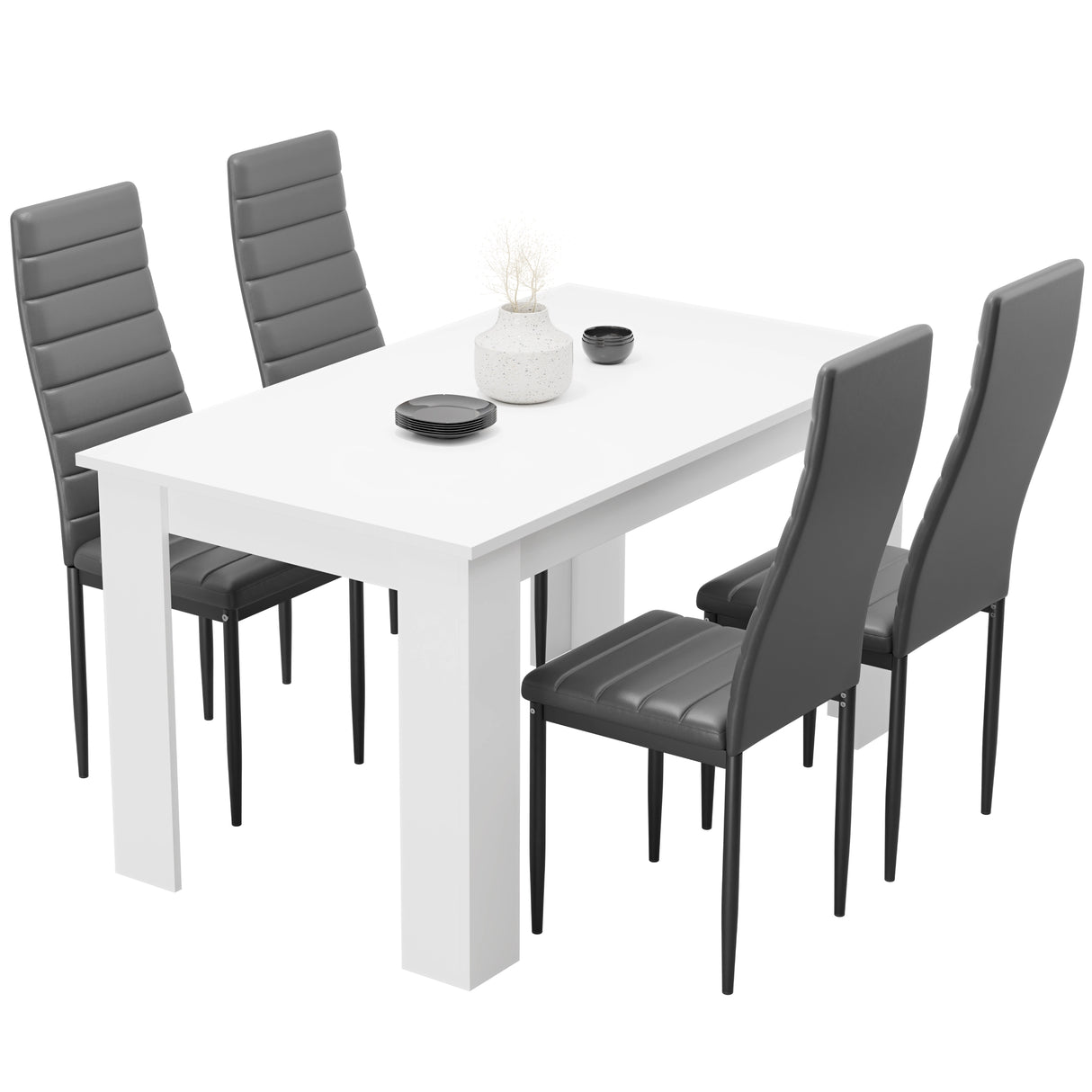 Minimalist Dining Set For 4 With Padded Chairs – Compact White Table