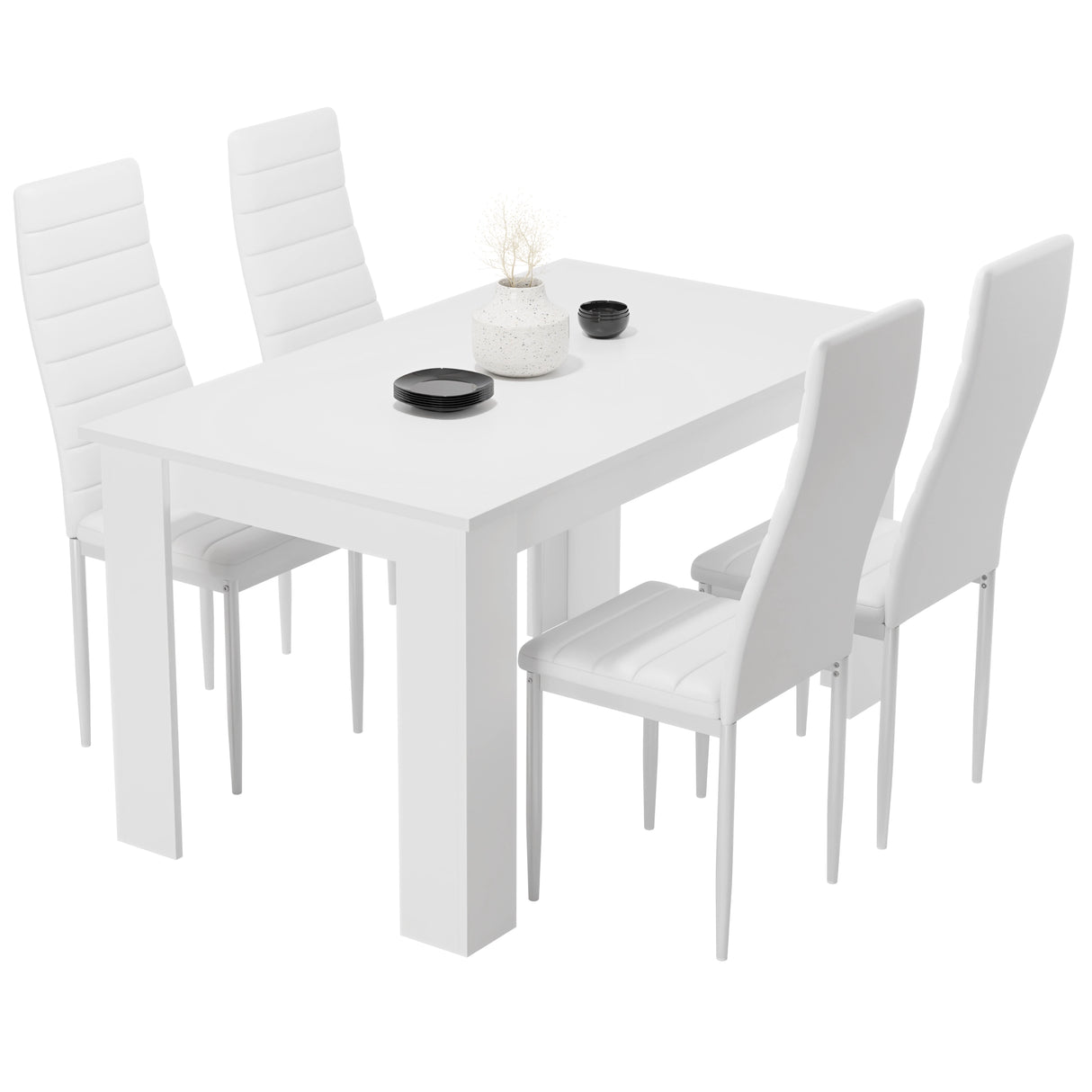 Minimalist Dining Set For 4 With Padded Chairs – Compact White Table