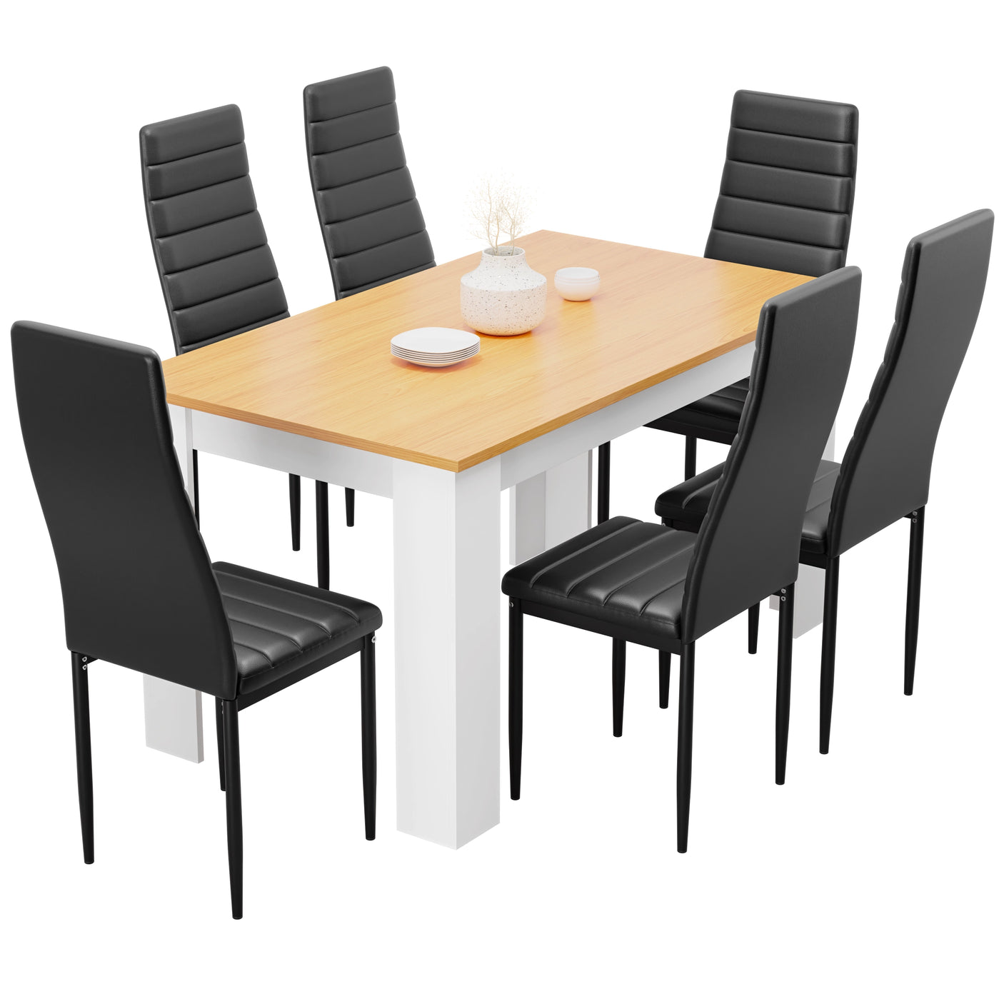 Pine Dining Table With Modern Dining Chairs – Set of 6