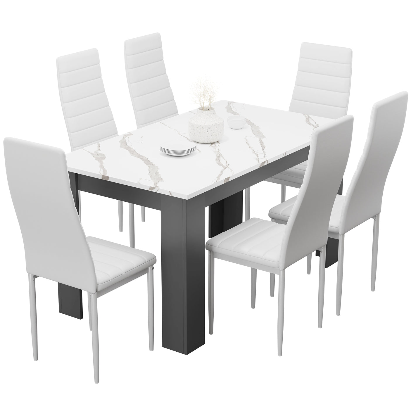 Modern Dining Table Set With 6 Padded Chairs – Multiple Colours
