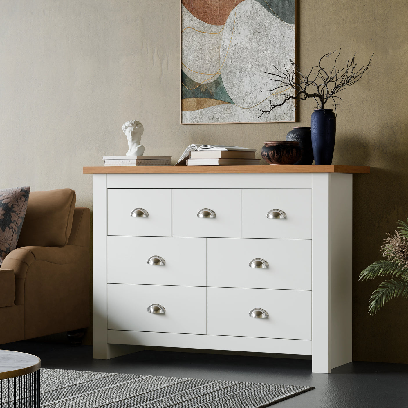 7 Drawer Wide Chest of Drawers - Large Bedroom Dresser