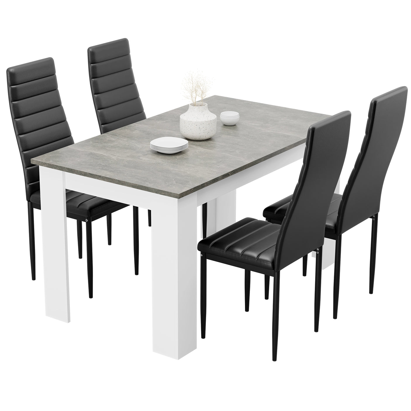 Stylish Grey Marble Finish Dining Table Set with 4 Padded Chairs