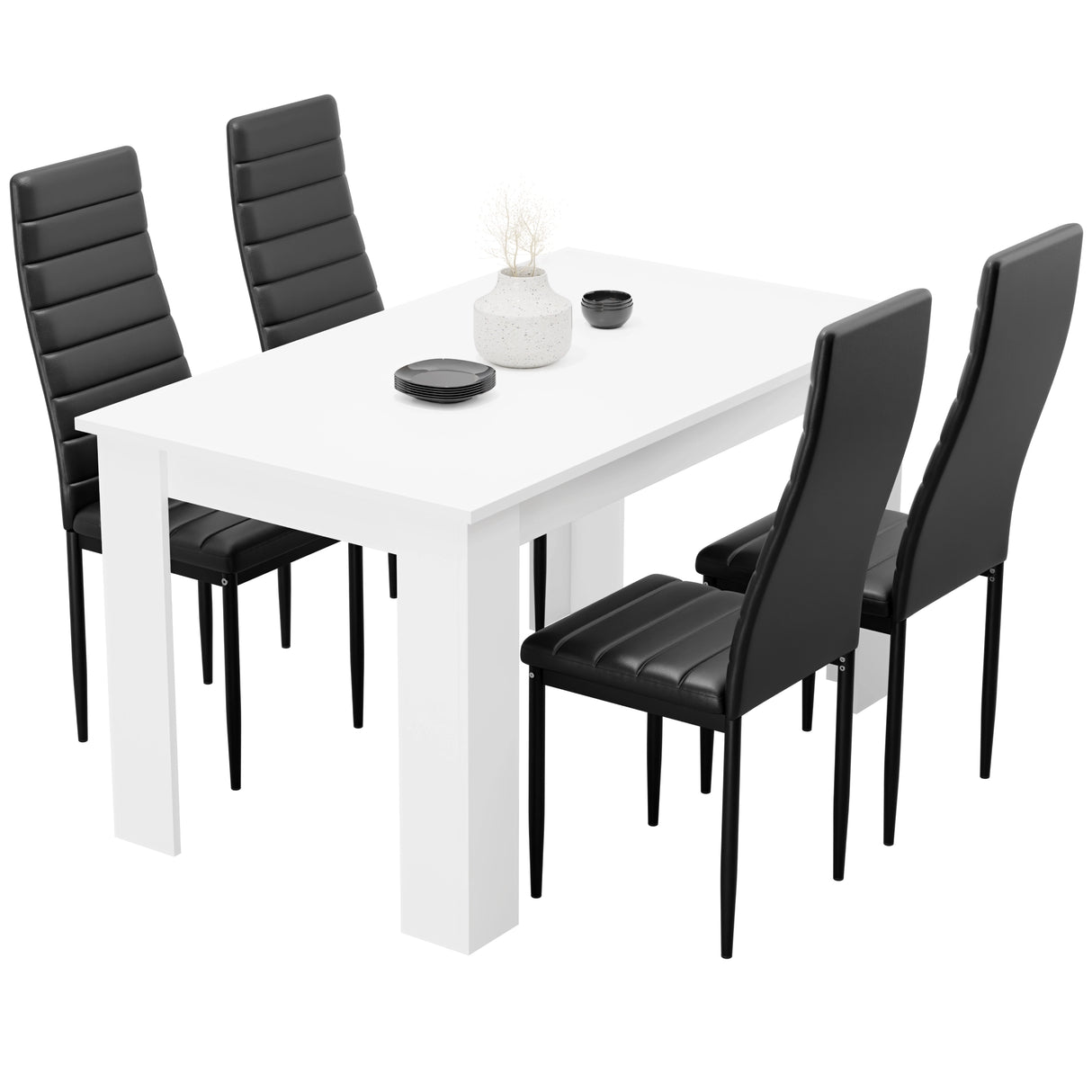 Minimalist Dining Set For 4 With Padded Chairs – Compact White Table