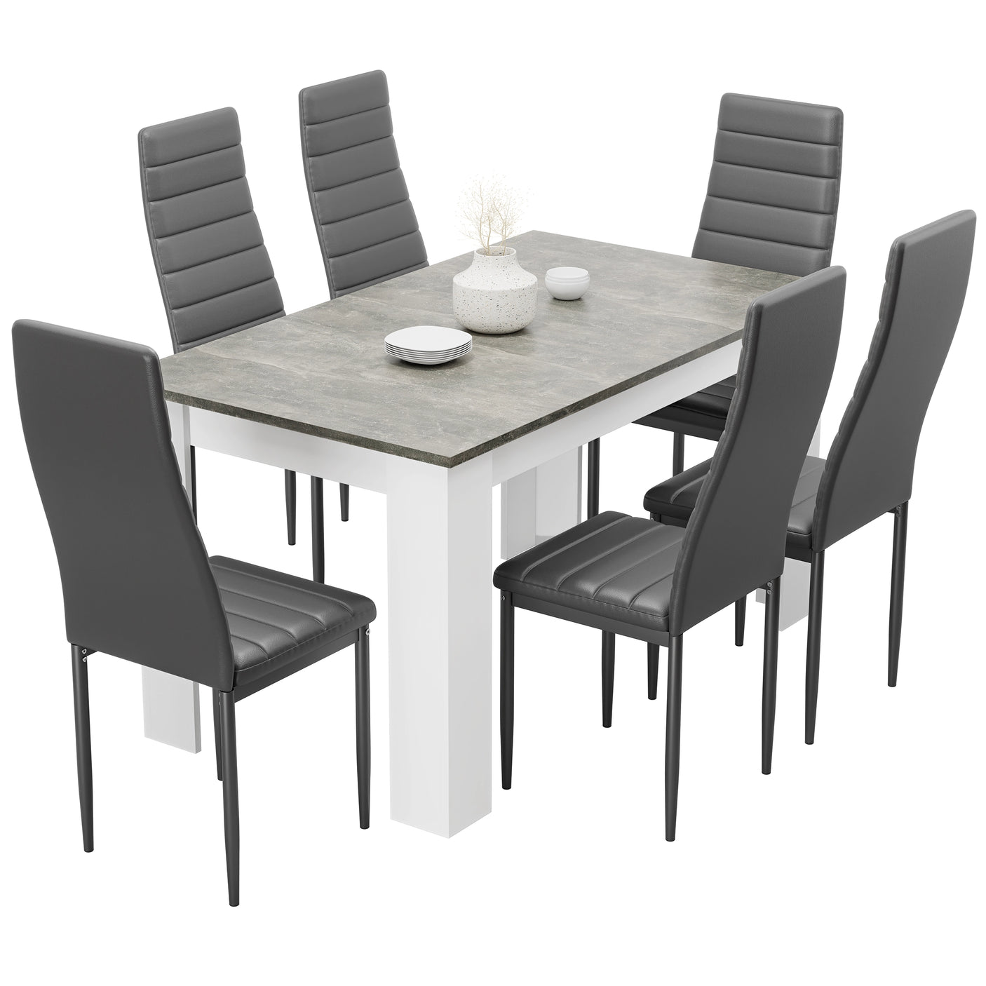 Stylish Grey Marble Finish Dining Table Set with 4 Padded Chairs