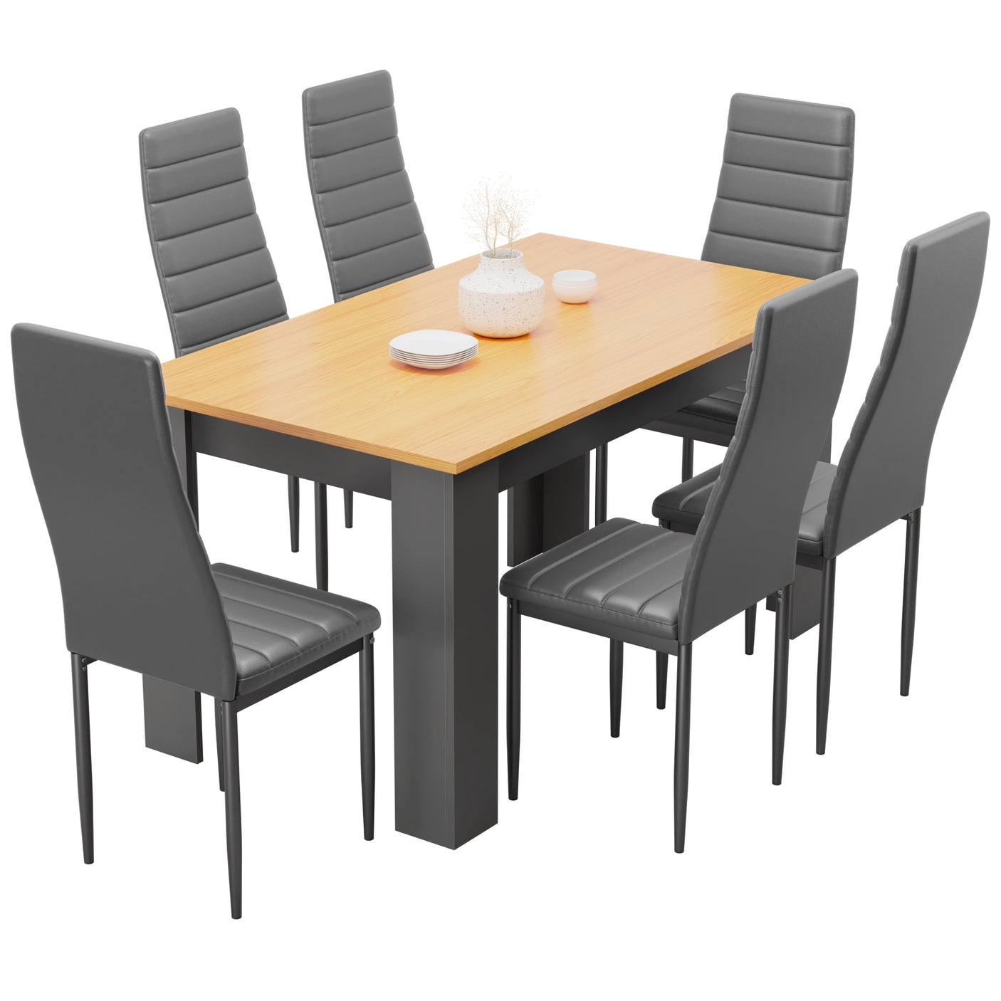 Pine Dining Table With Modern Dining Chairs – Set of 6