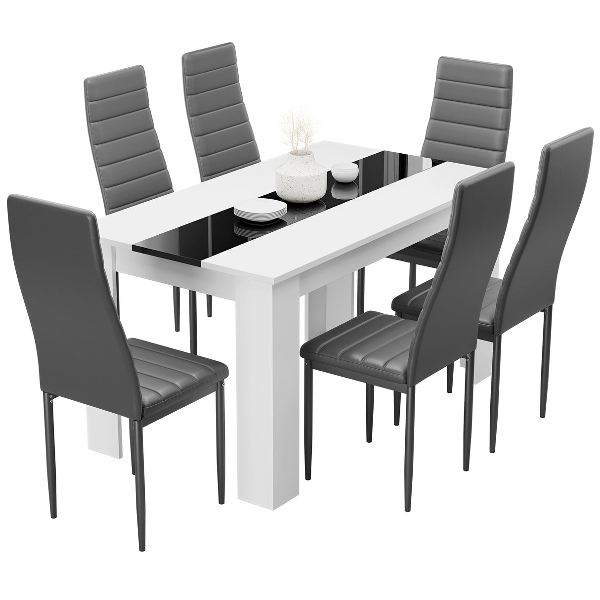 Modern Dining Table Set With 6 Padded Chairs – Multiple Colours