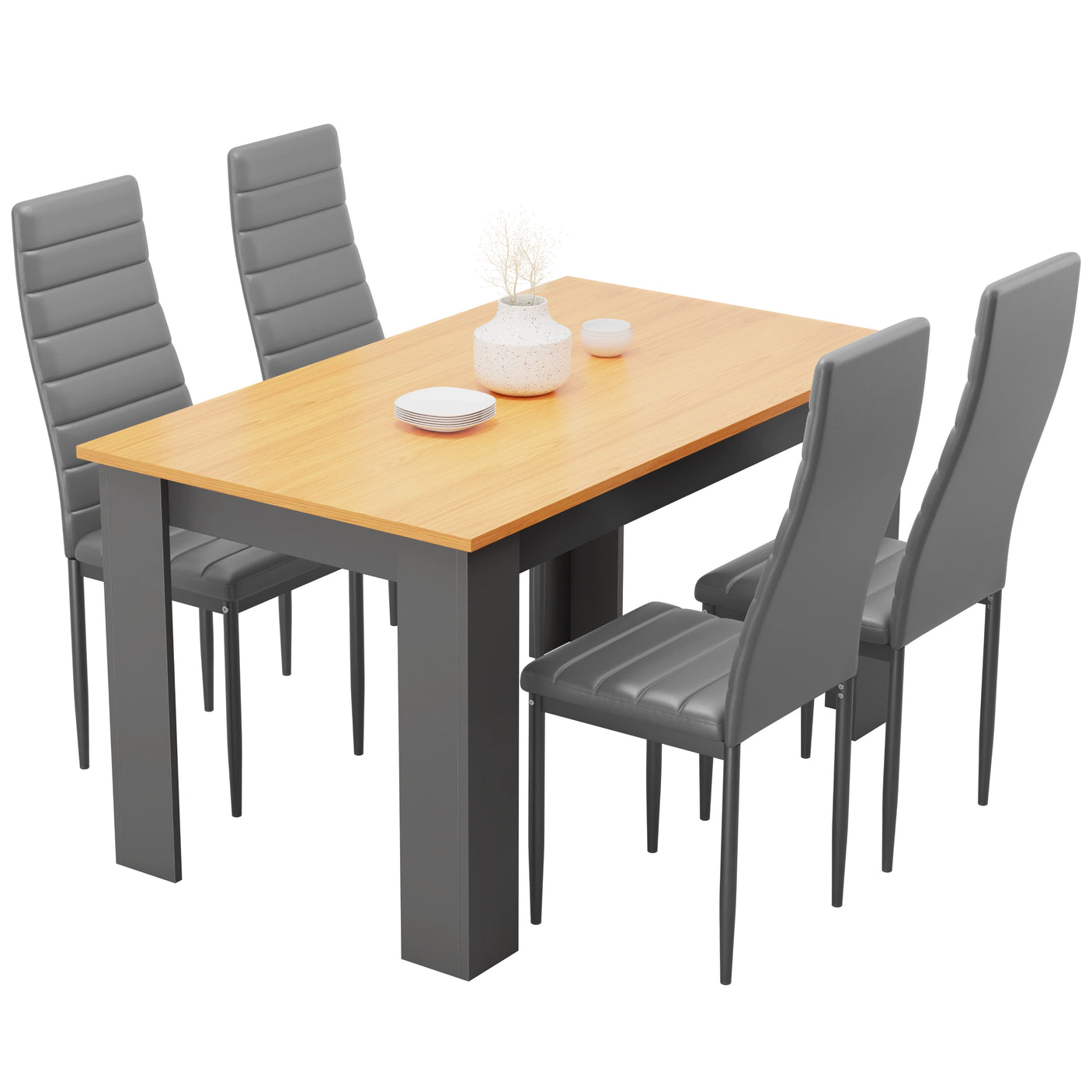 Warm Pine Dining Table Set Of 4 With Modern Padded Chairs