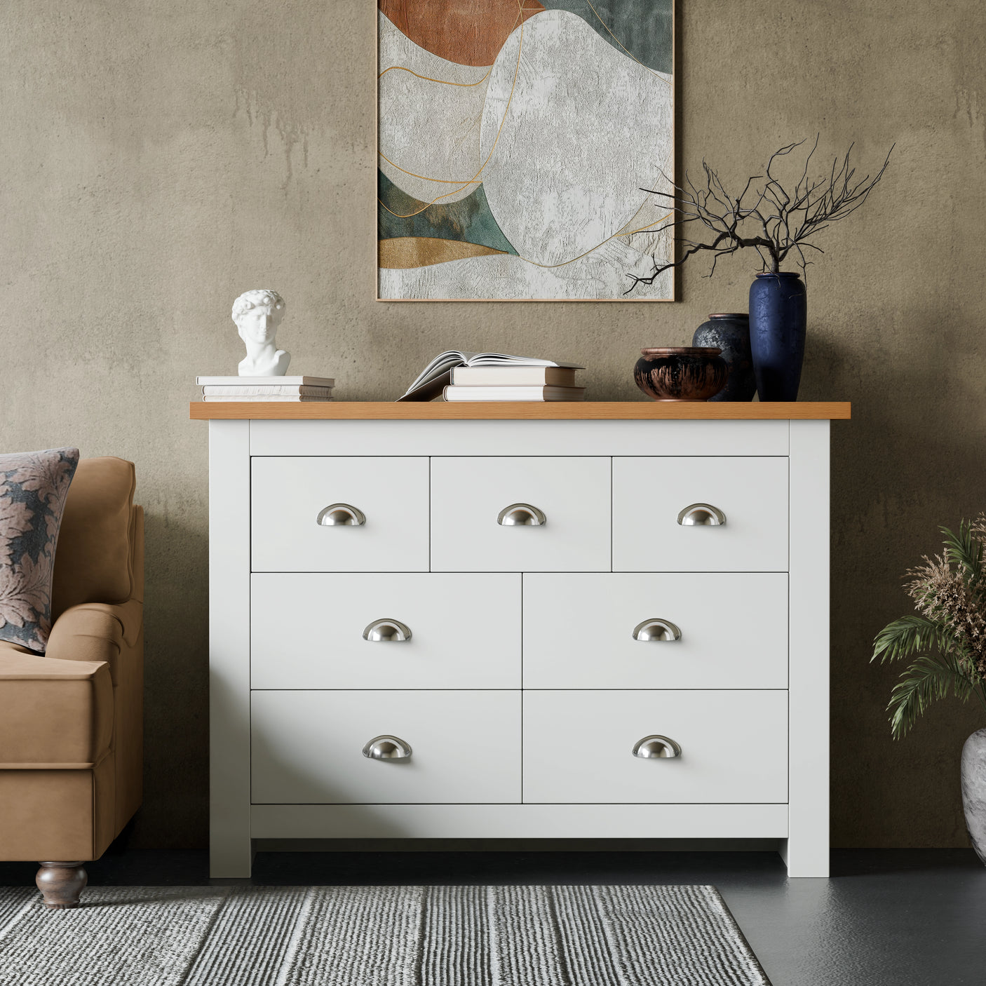 7 Drawer Wide Chest of Drawers - Large Bedroom Dresser