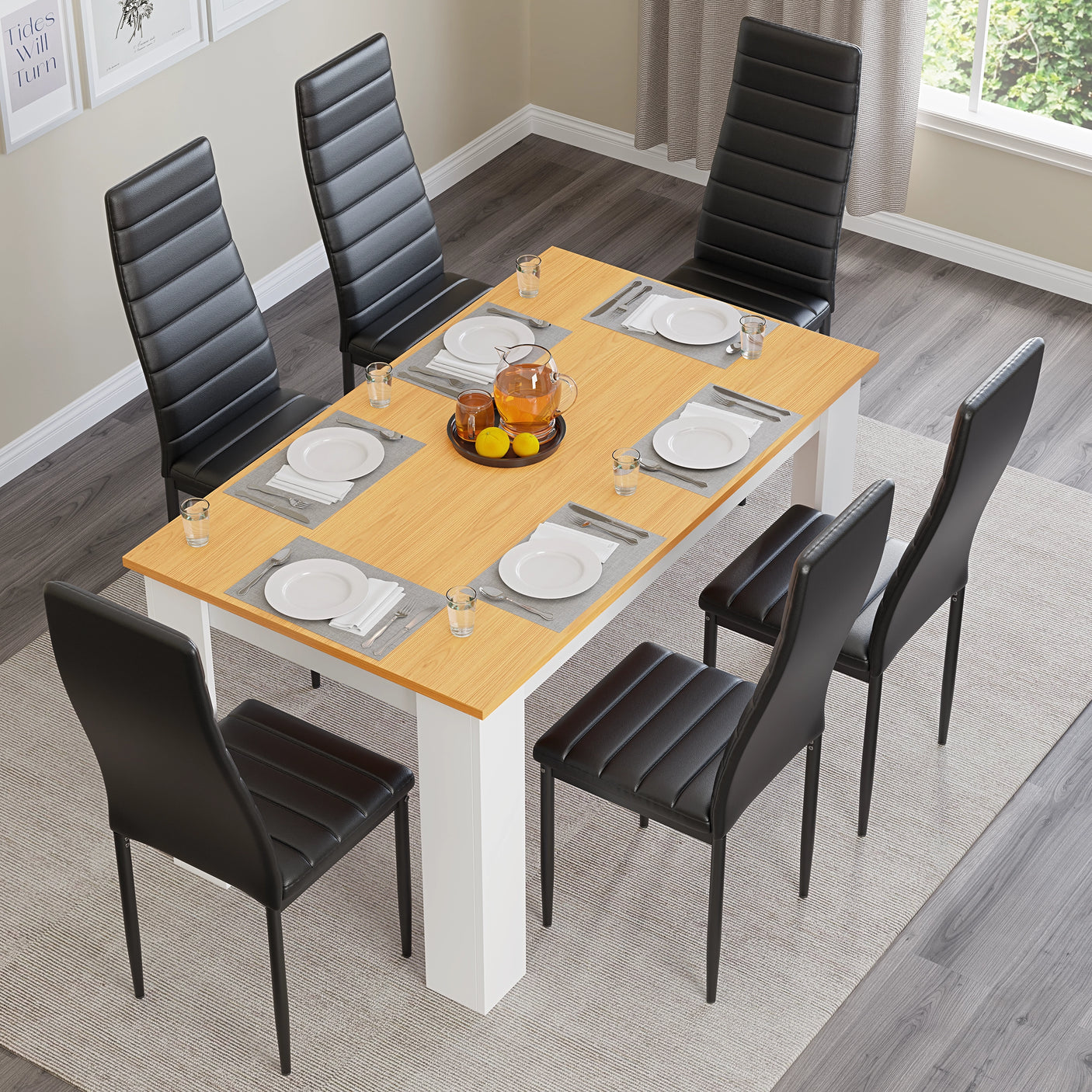 Pine Dining Table With Modern Dining Chairs – Set of 6
