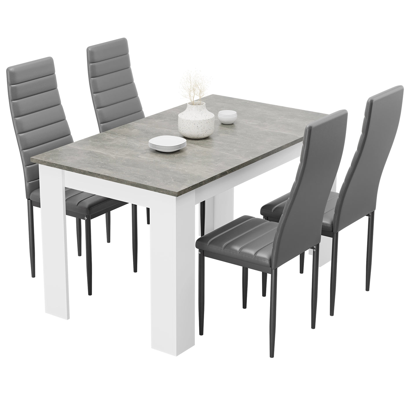 Stylish Grey Marble Finish Dining Table Set with 4 Padded Chairs