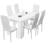 Contemporary 6 Seater Dining Table Set with Padded Chairs – White Finish