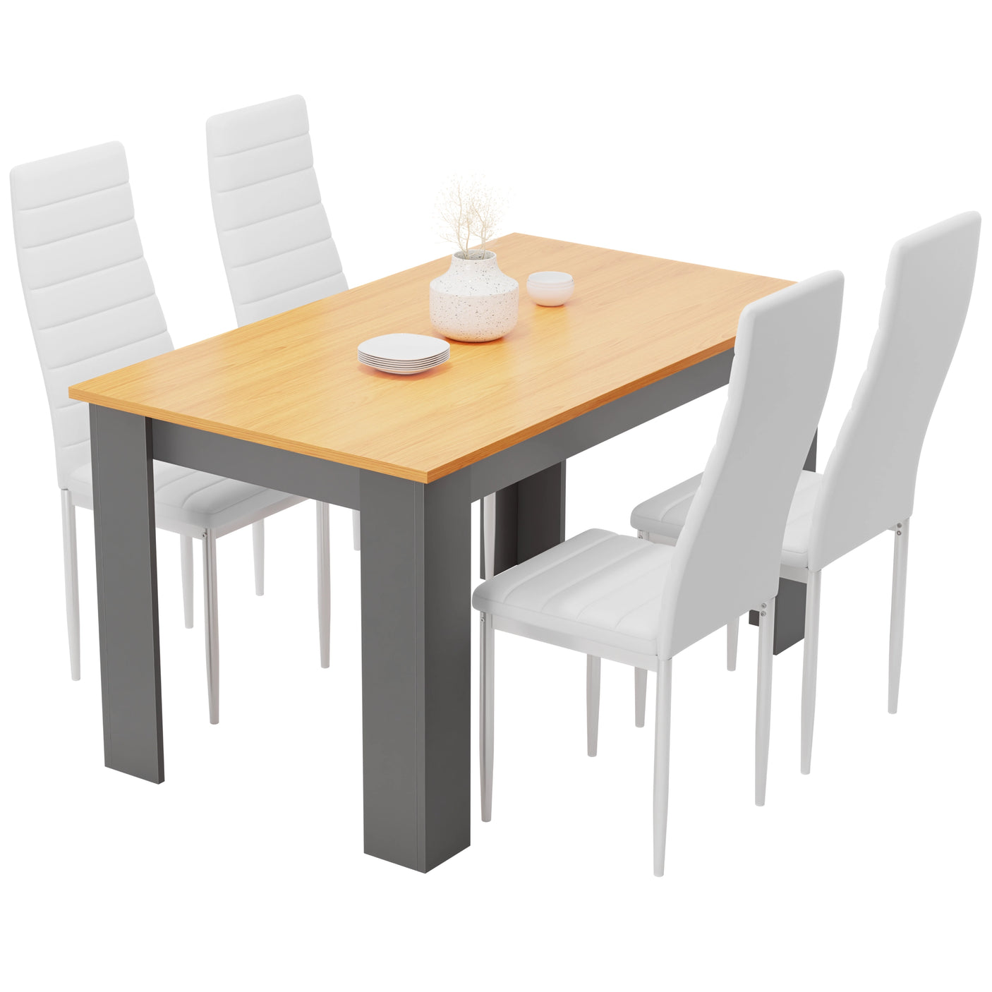Warm Pine Dining Table Set Of 4 With Modern Padded Chairs