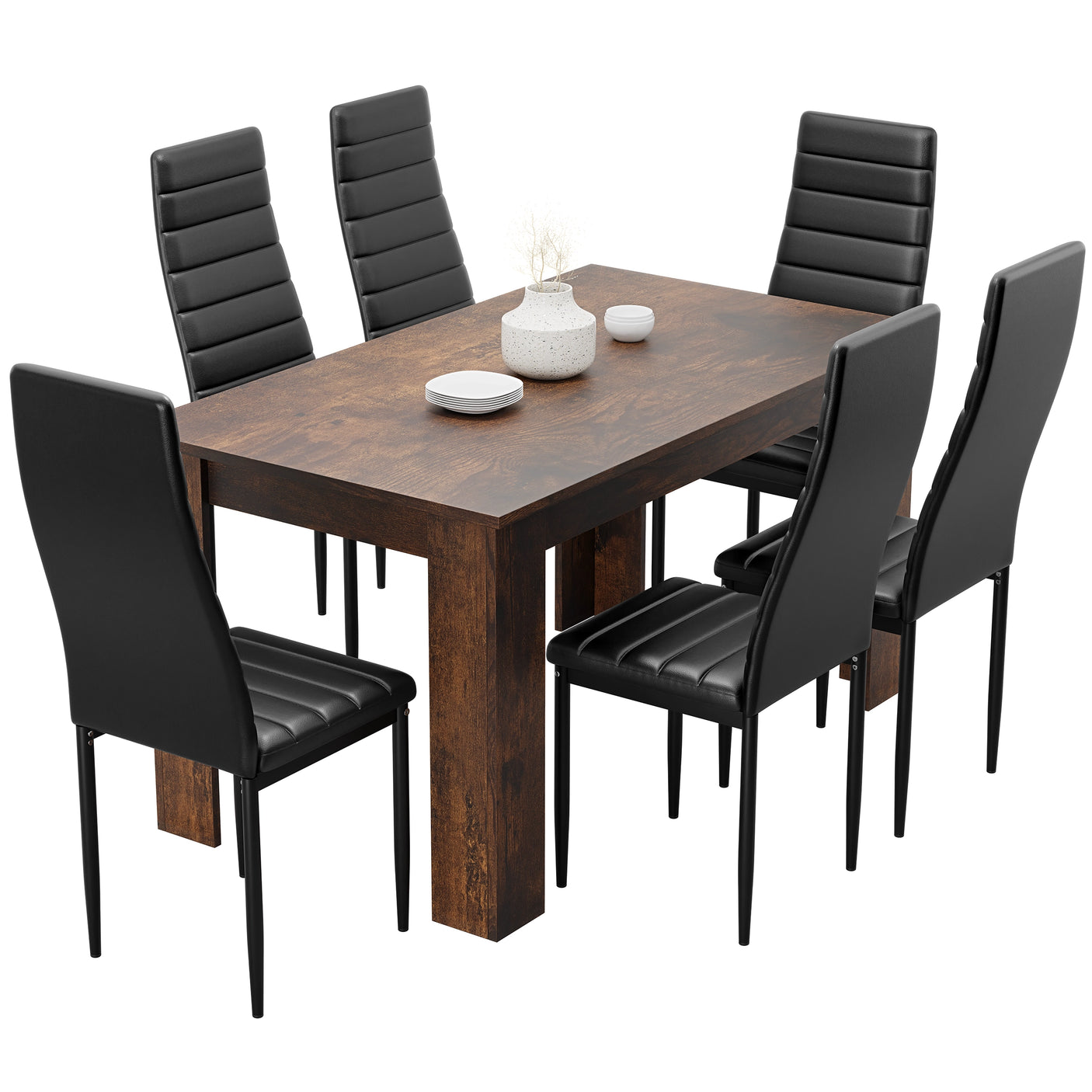 Modern Dining Table Set With 6 Padded Chairs – Multiple Colours