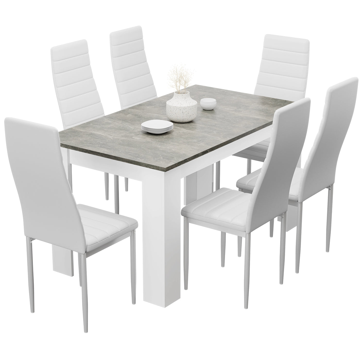 Stylish Grey Marble Finish Dining Table Set with 4 Padded Chairs