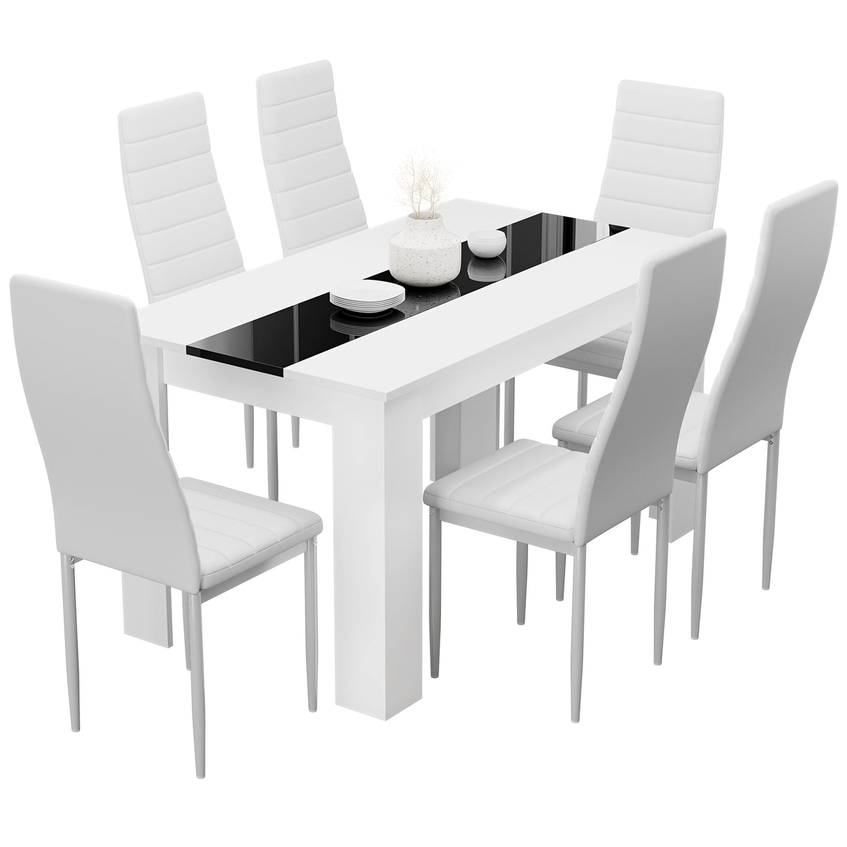 Modern Dining Table Set With 6 Padded Chairs – Multiple Colours