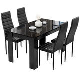 Compact Black Marble Finish Kitchen Table and Chairs Set