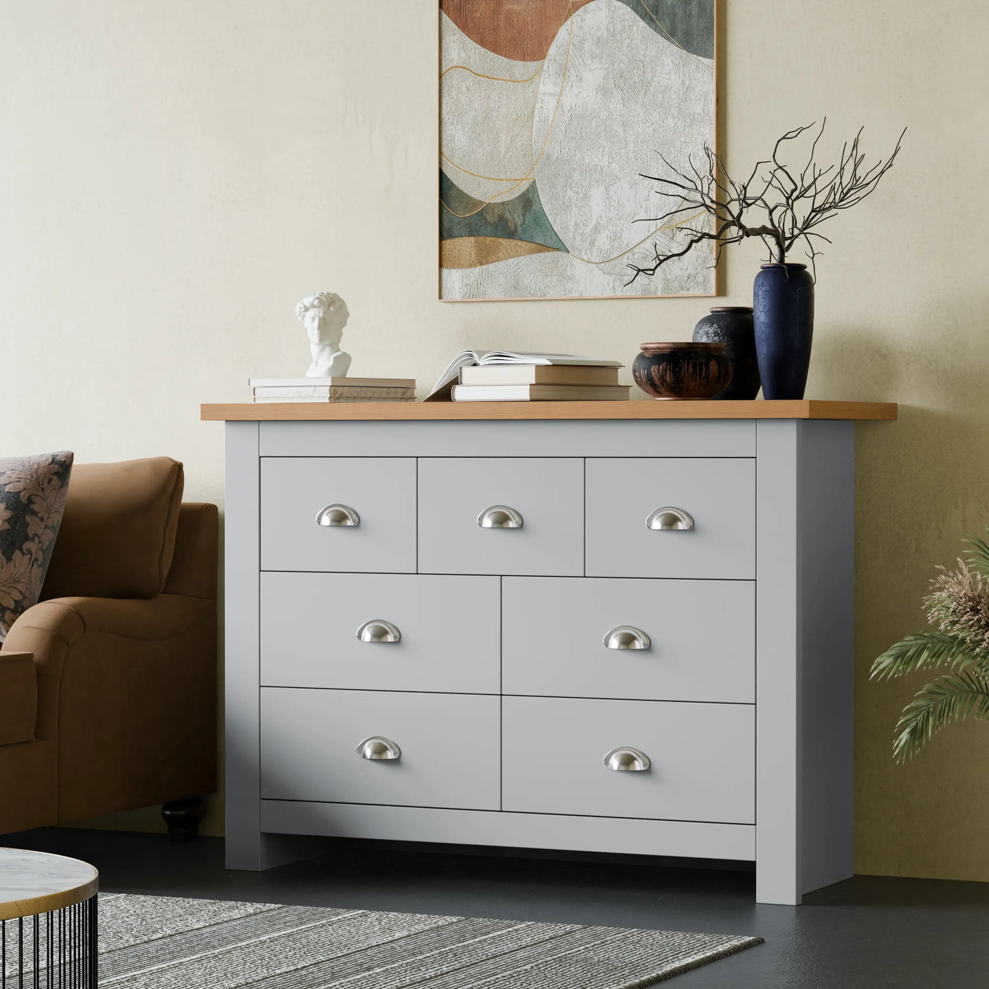 7 Drawer Wide Chest of Drawers - Large Bedroom Dresser