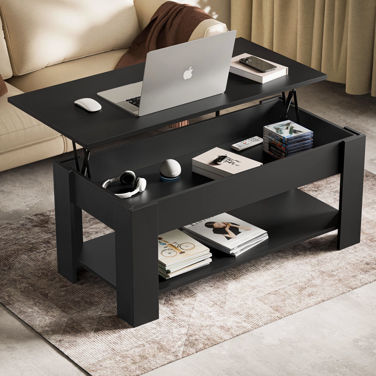 Lift top Coffee Table with Storage | Lift up Center Table 100cm Wide