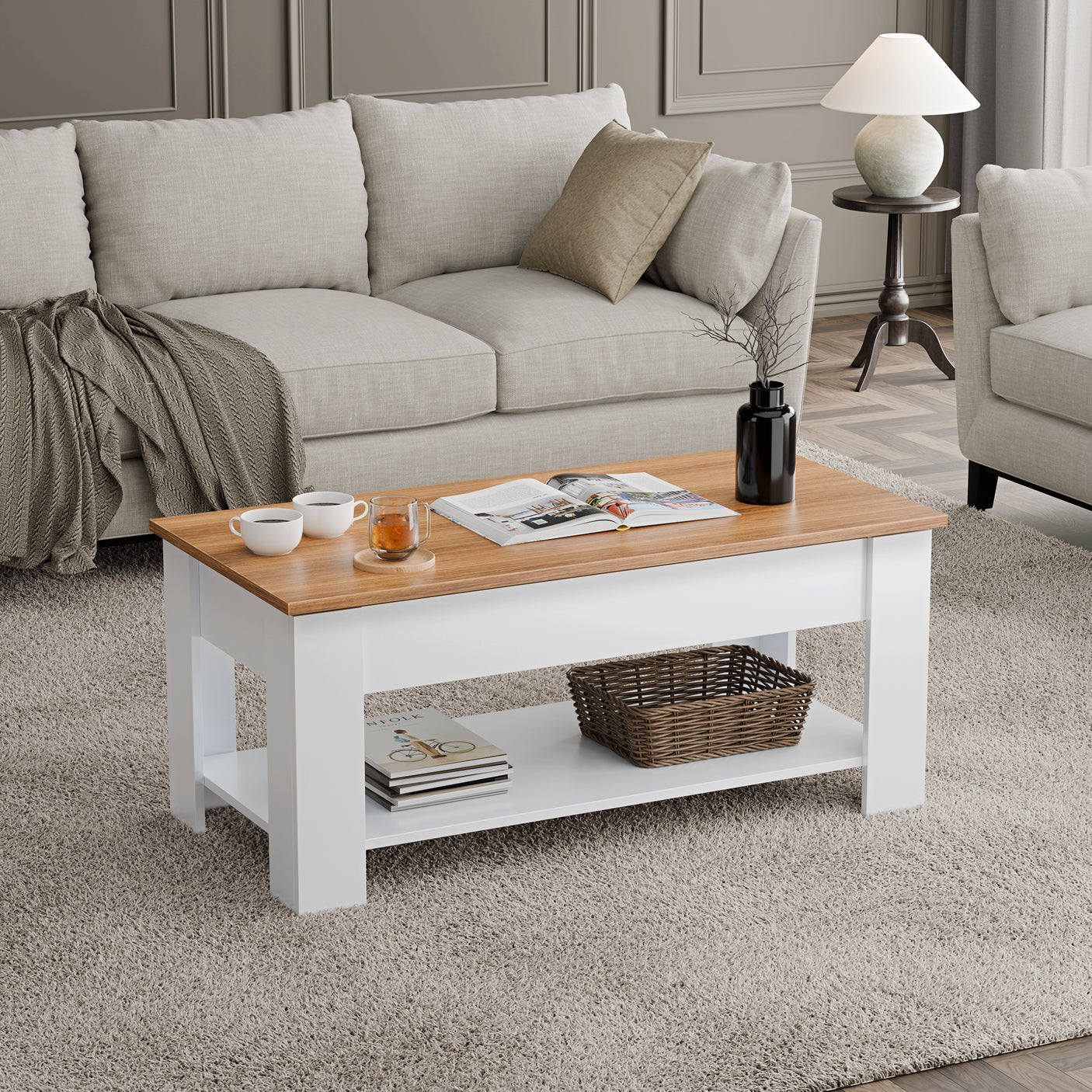 Lift top Coffee Table with Storage | Lift up Center Table 100cm Wide