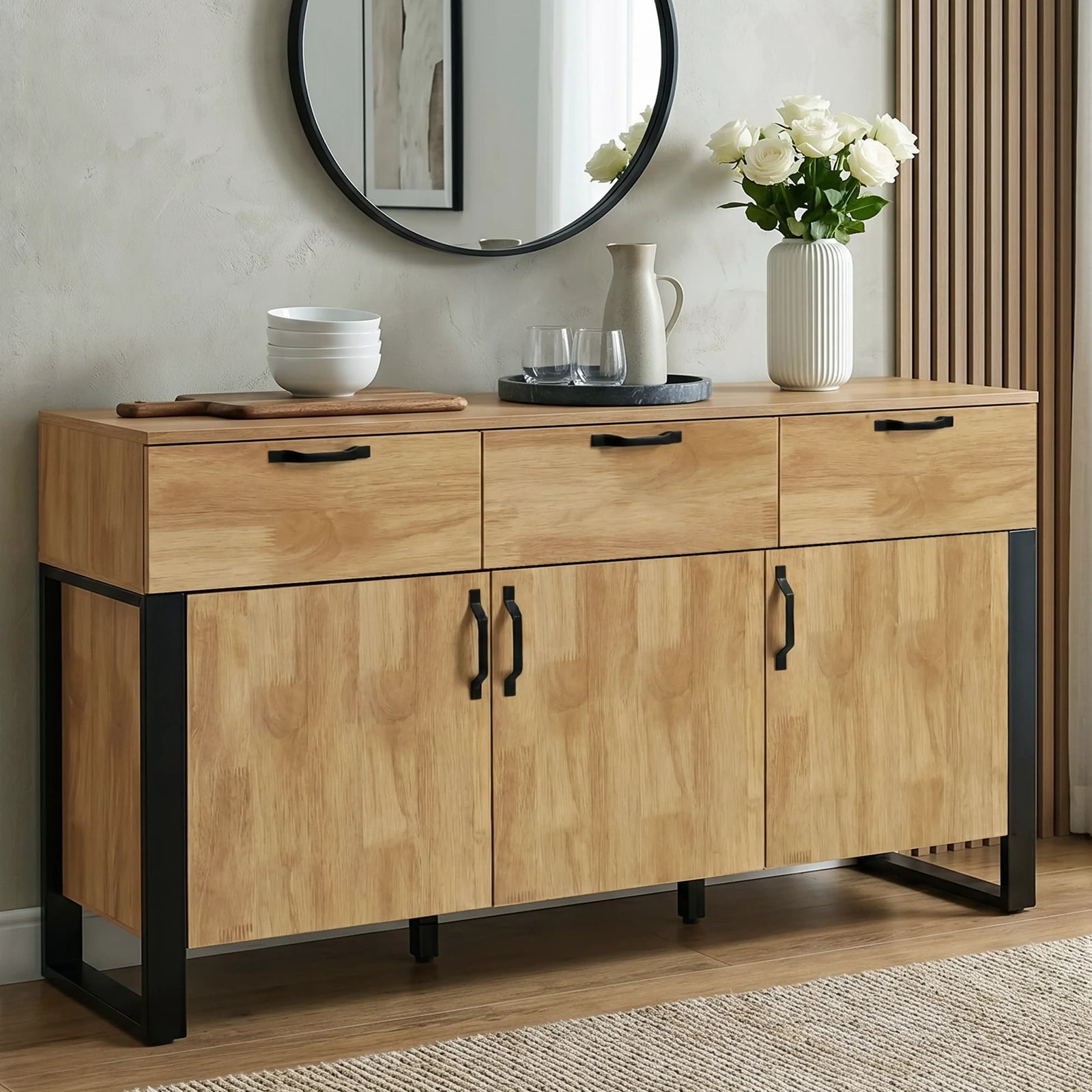 Ironmere Mango Wood Effect 3 Door Sideboard Cabinet