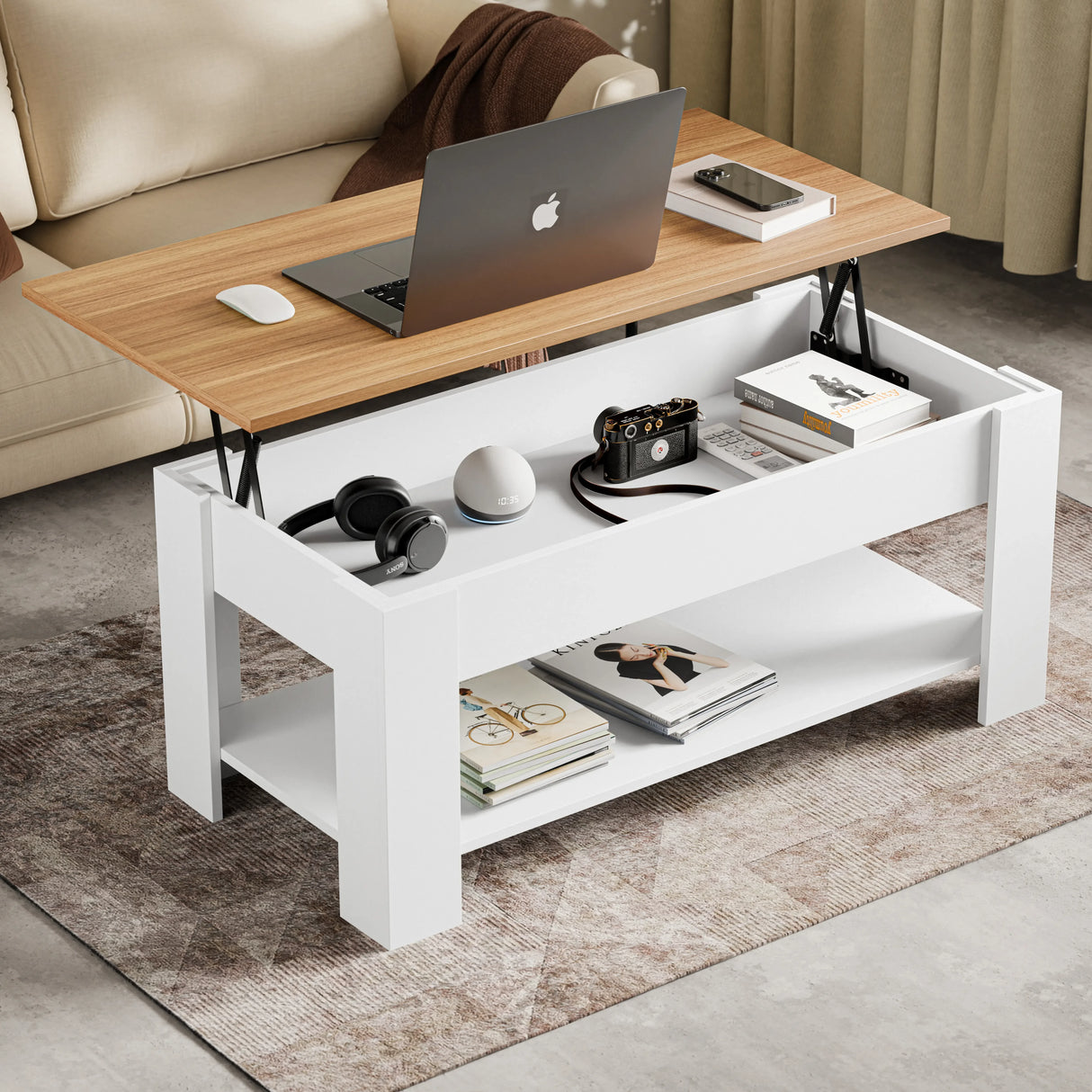 Lift top Coffee Table with Storage | Lift up Center Table 100cm Wide