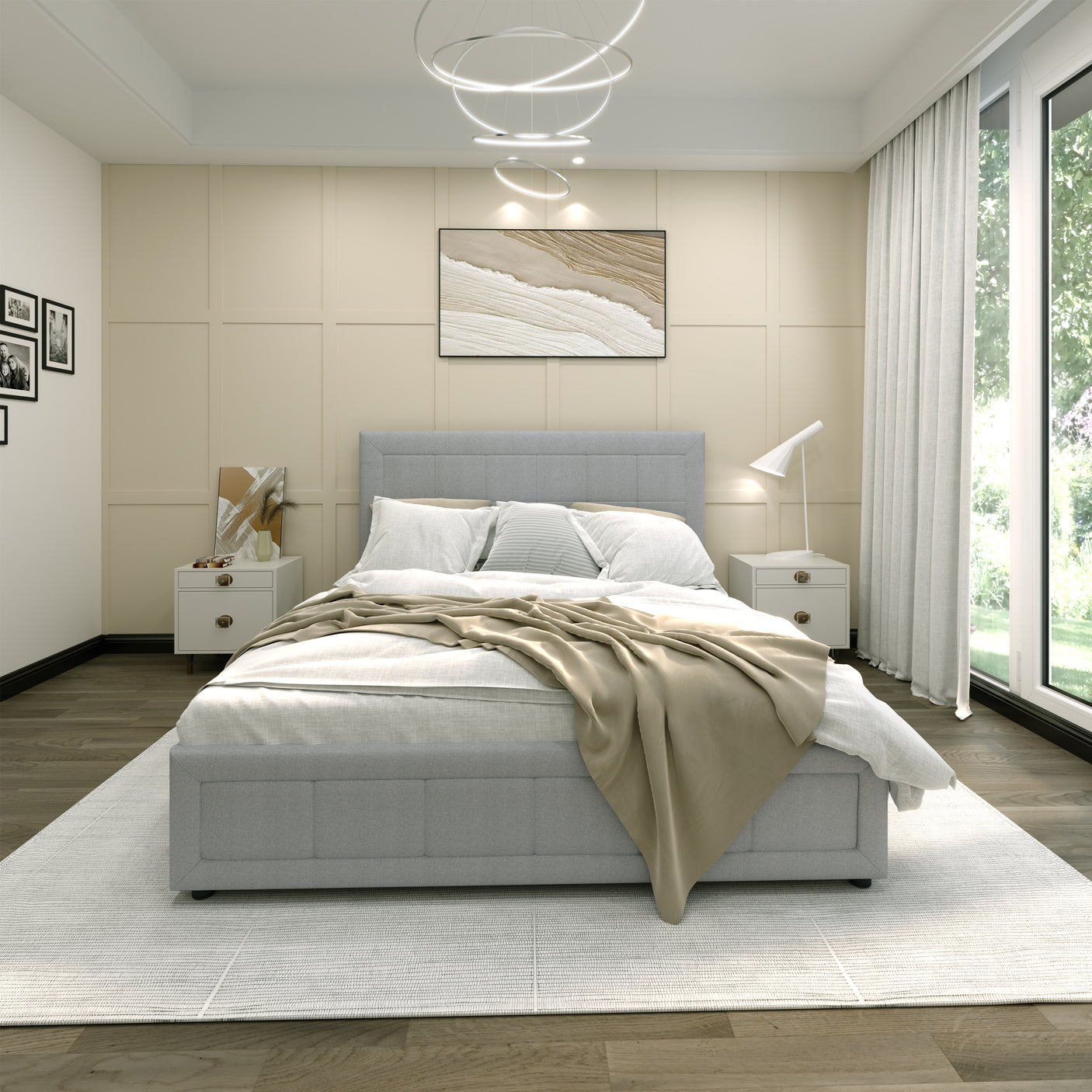 Blisswood Ottoman Bed With 8" Mattress, Grey Linen