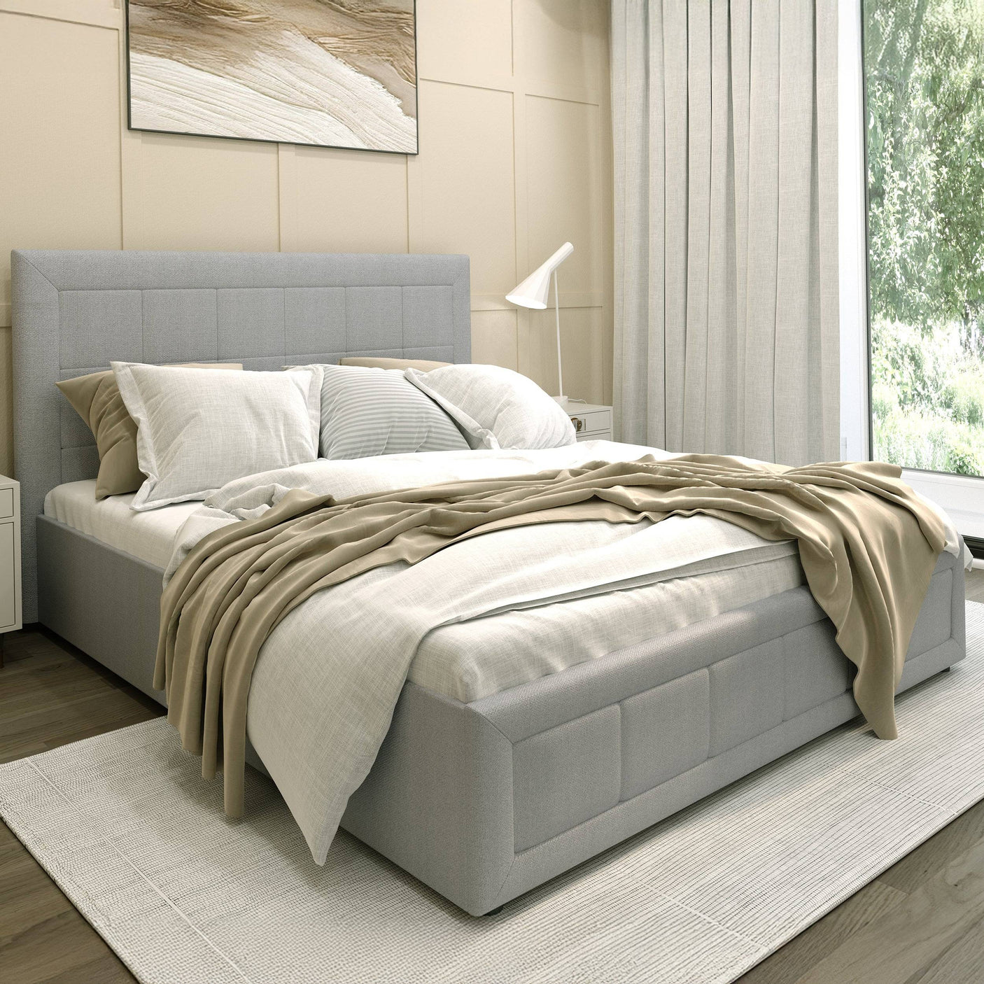 Blisswood Ottoman Bed With 8" Mattress, Grey Linen