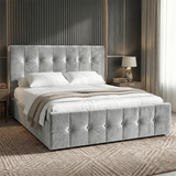 Square Velvet Ottoman Storage Bed Double Light Grey