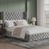 Cross Pattern Velvet Ottoman Storage Bed - Winged Bed Frame