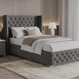 Cross Pattern Velvet Ottoman Storage Bed - Winged Bed Frame