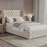 Cross Pattern Velvet Ottoman Storage Bed - Winged Bed Frame