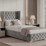 Cross Pattern Velvet Ottoman Storage Bed - Winged Bed Frame