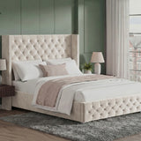 Cross Pattern Velvet Ottoman Storage Bed - Winged Bed Frame