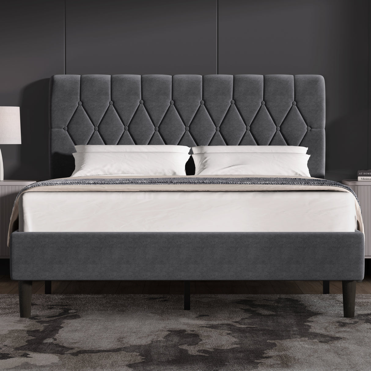 Chesterfield Velvet Upholstered Bed Frame With Adjustable Headboard