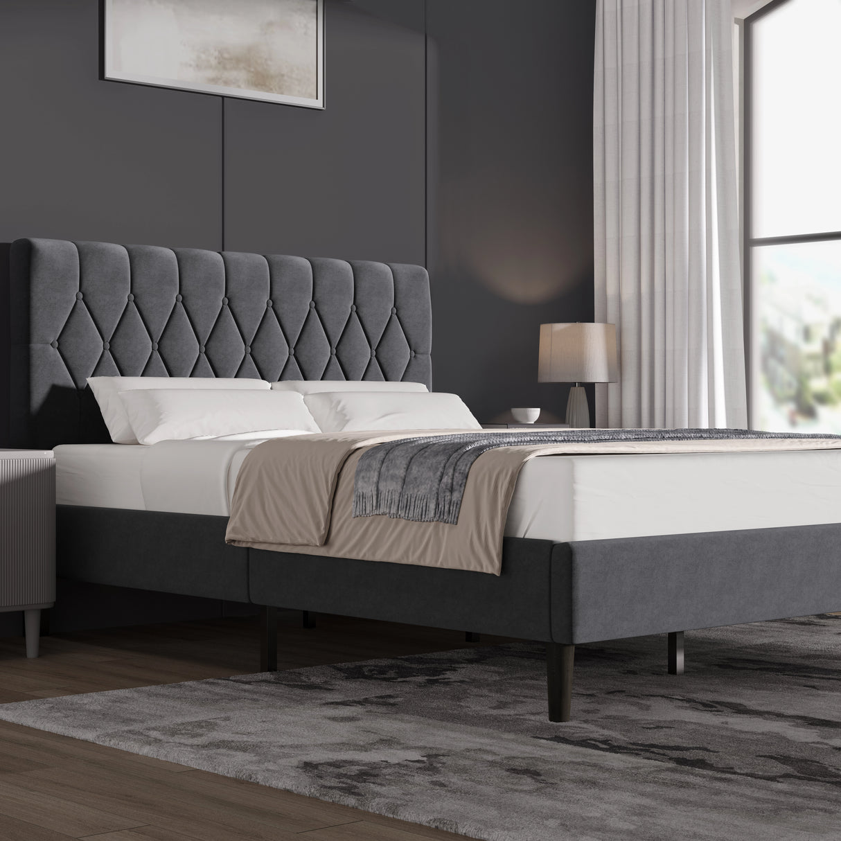 Chesterfield Velvet Upholstered Bed Frame With Adjustable Headboard