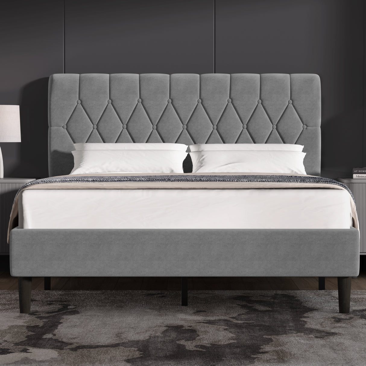 Chesterfield Velvet Upholstered Bed Frame With Adjustable Headboard
