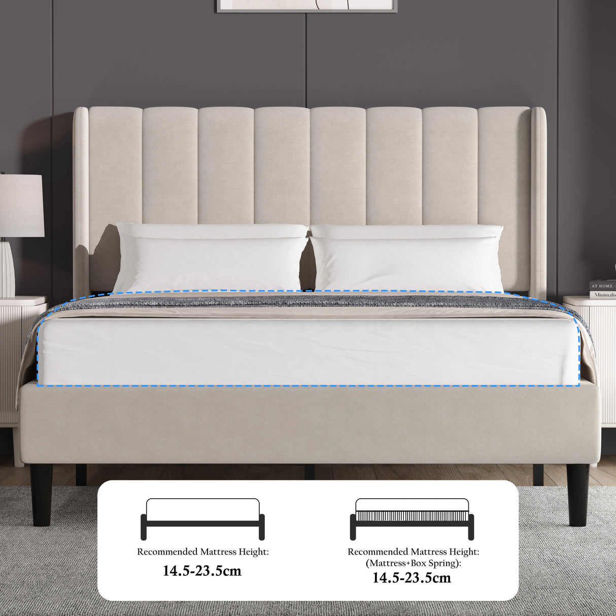 Vertical Line Velvet Upholstered Bed Frame Double & King Sizes