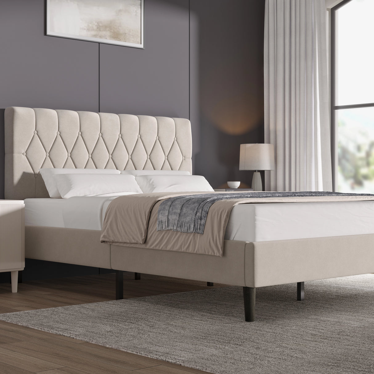 Chesterfield Velvet Upholstered Bed Frame With Adjustable Headboard