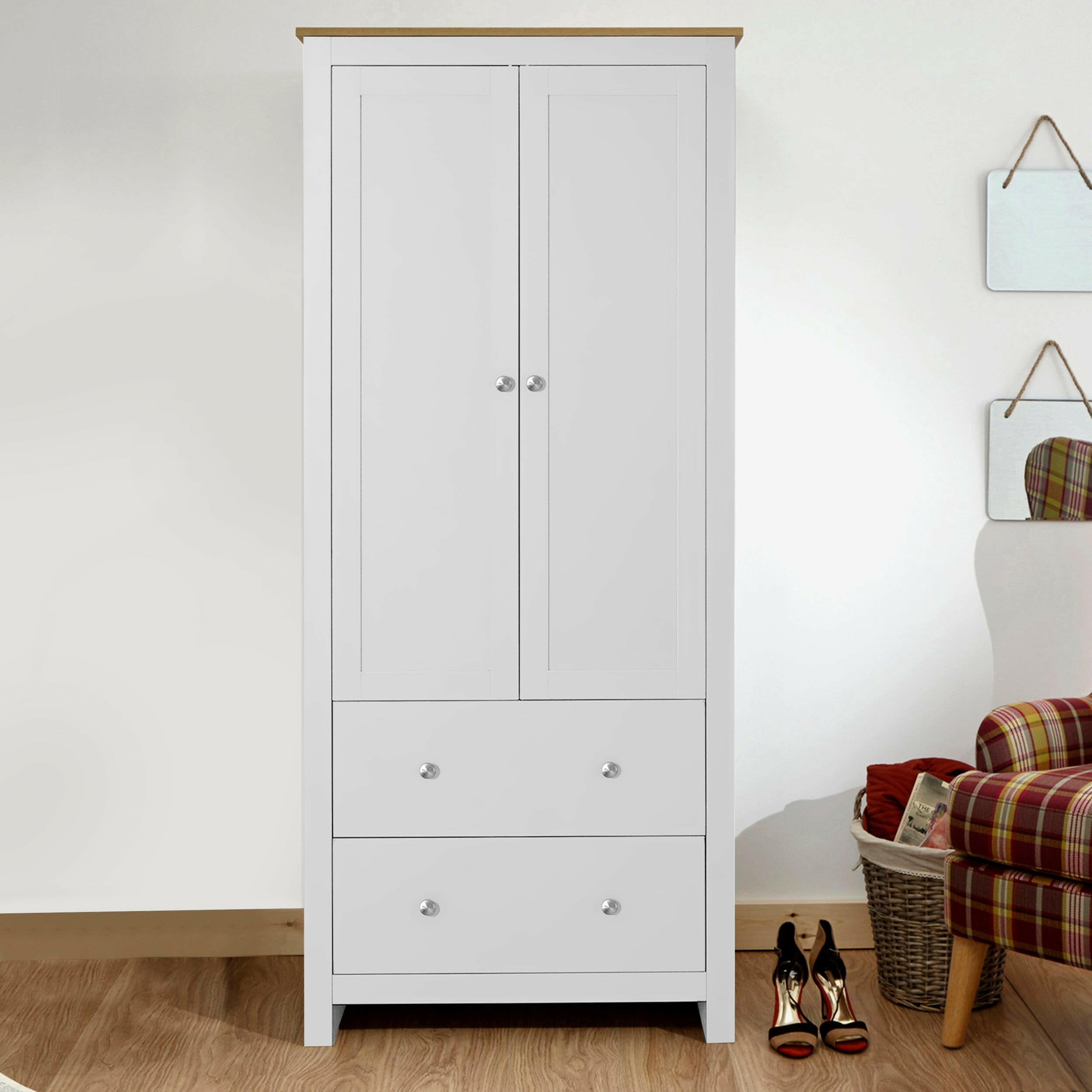 Blisswood™ 2 Door Wardrobe with 2 Drawers, Hanging Rail Bedroom Set