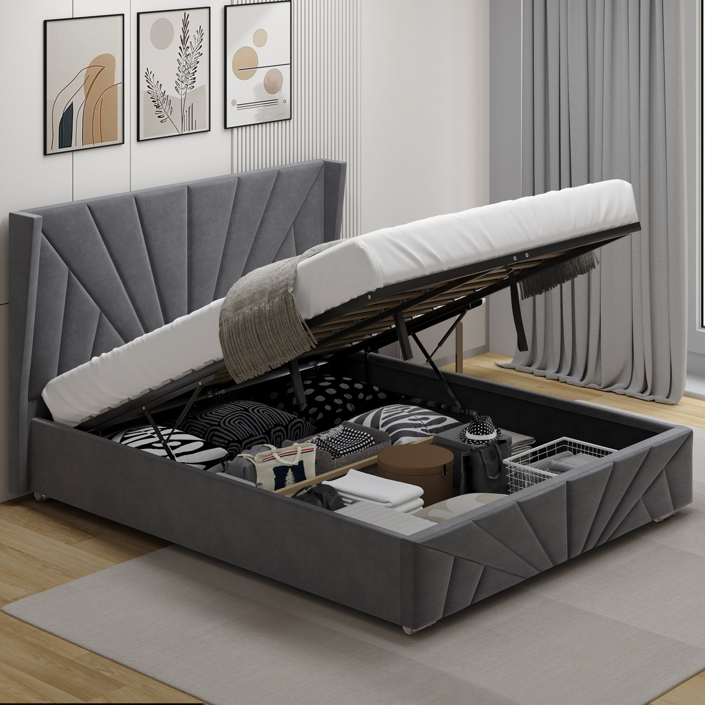Velvet Ottoman Storage Bed - Sunrise Ottoman Bed Frame