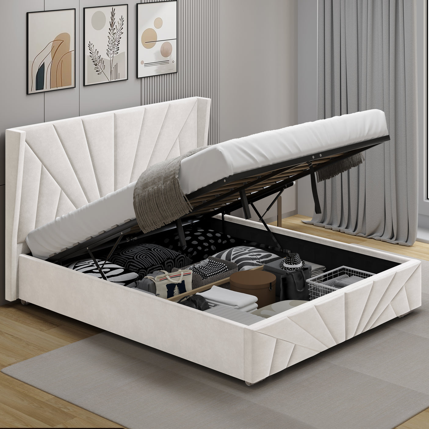 Velvet Ottoman Storage Bed - Sunrise Ottoman Bed Frame