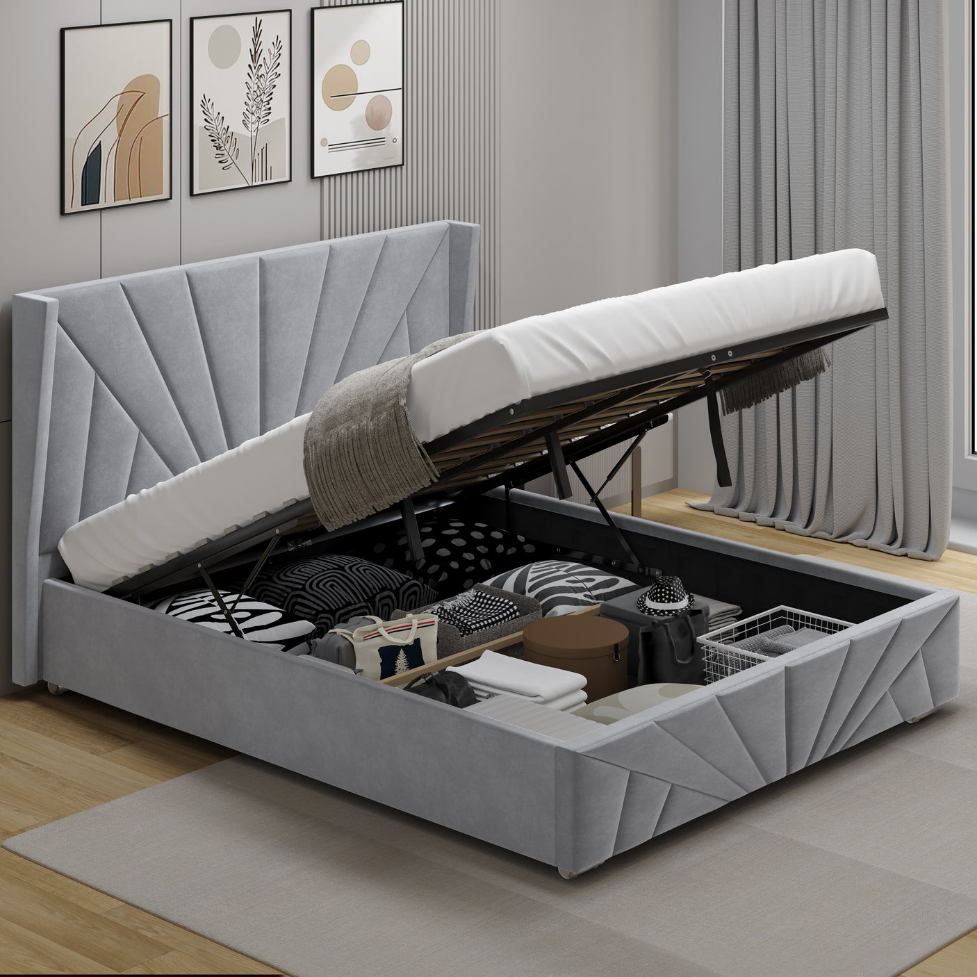 Velvet Ottoman Storage Bed - Sunrise Ottoman Bed Frame